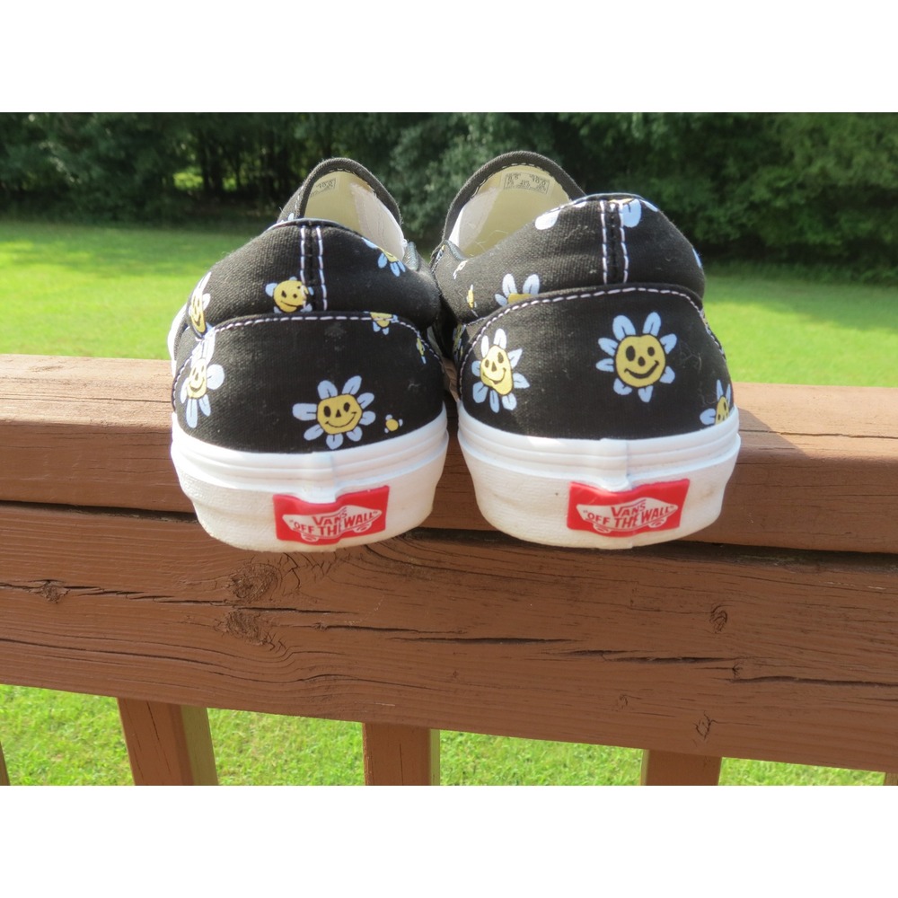 Vans Slip-On Shoes Womens 10 Black Blue Daisy Smiley Face Classic Canvas - Picture 4 of 7